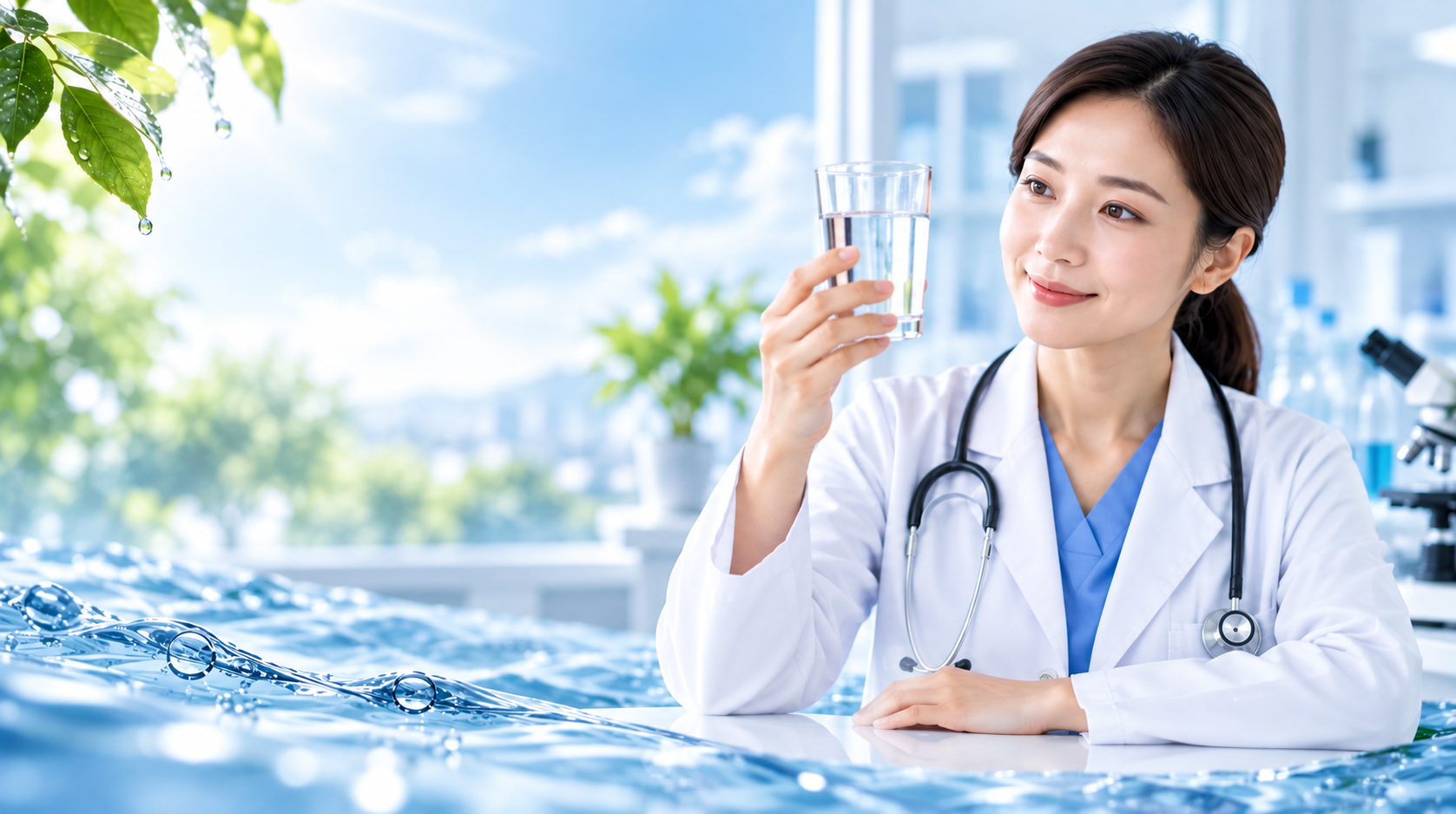 醫療人員檢視純淨飲水